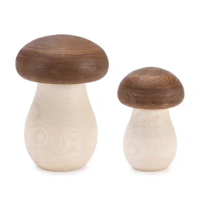 Melrose International Wood Mushroom Box Decor (set Of 2) - Brown, Beige