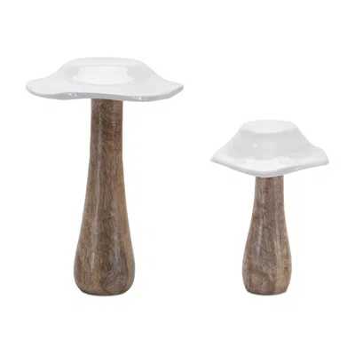 Melrose International Wood Mushroom Decor (set Of 4) - White, Brown