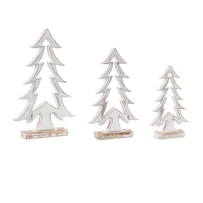 Melrose International Wood Pine Tree Outline (set Of 3) - White, Beige