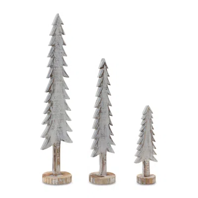 Melrose International Wood Tabletop Pine Tree (set Of 6) - White; Brown