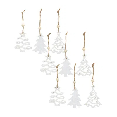 Melrose International Wood Tree Tag Ornament With Beaded Hanger (set Of 9) - White