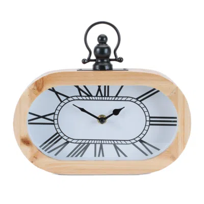 Melrose International Wooden Oval Table Clock 9.5"l - White, Black