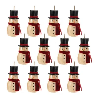 Melrose International Wooden Snowman Ornament (set Of 12) In Brown,black,red