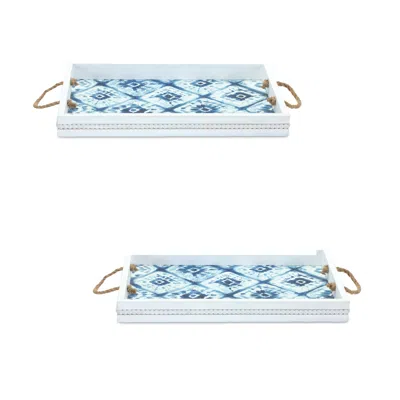 Melrose International Wooden Tie-dye Design Tray (set Of 2) - White, Blue