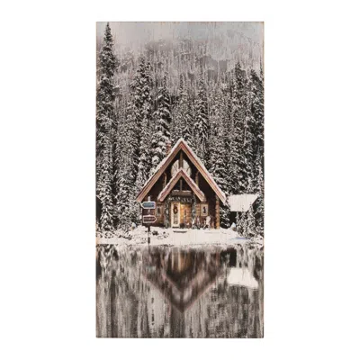 Melrose International Wooden Winter Lake Lodge Plaque 17.5"h - Brown, Black