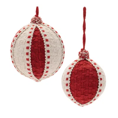 Melrose International Woven Ball Ornament (set Of 4) - Beige, Red