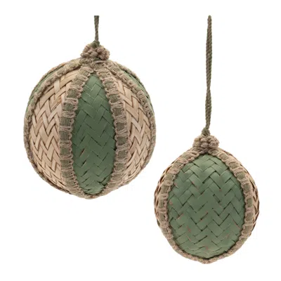 Melrose International Woven Bamboo Ball Ornament (set Of 4) - Green, Beige