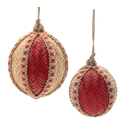 Melrose International Woven Bamboo Ornament (set Of 4) - Red, Beige