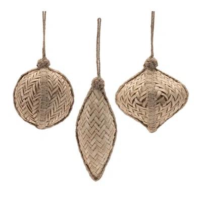 Melrose International Woven Bamboo Ornament (set Of 6) - Brown