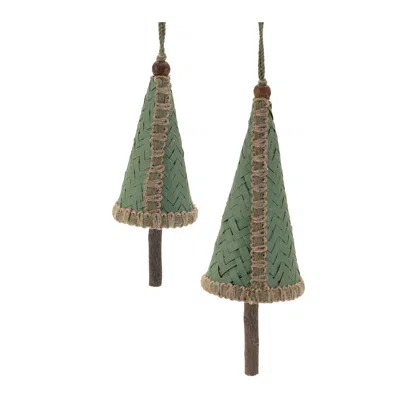 Melrose International Woven Bamboo Pine Tree Ornament (set Of 4) - Green, Beige