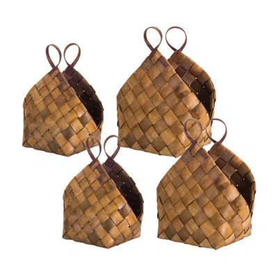 Melrose International Woven Metasequoia Wood Basket With Handles (set Of 4) - Brown