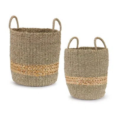 Melrose International Woven Seagrass Basket With Wicker Accent (set Of 2) - Tan