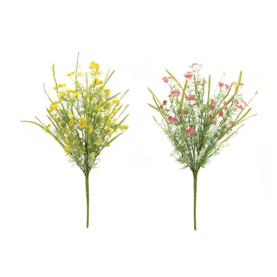 Melrose International Yarrow Floral Bush (set Of 2) - Yellow, Green