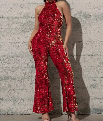 Melrose With Love Hot Chick Sequined Jumpsuit In Red