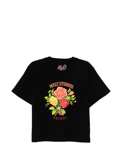 Melt Floral-print T-shirt In Black