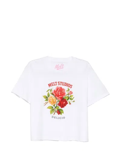 Melt Floral-print T-shirt In White