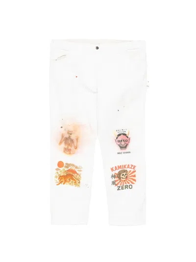 Melt Graphic-print Carpenter Jeans In White