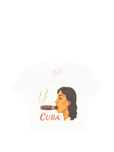 Melt Graphic-print Cropped T-shirt In White