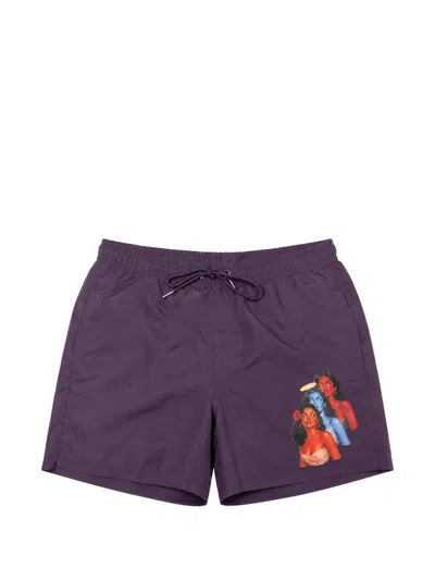 Melt Graphic-print Drawstring Swim Shorts In Purple