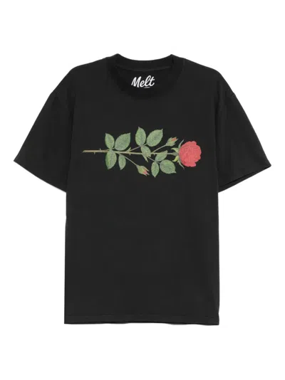 Melt Rose Print T-shirt In Black