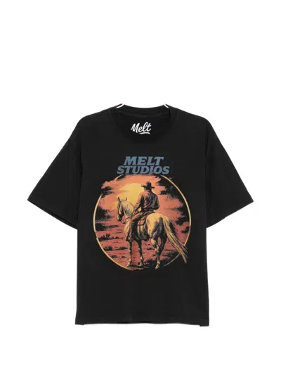 Melt Round-neck Printed T-shirt In Black