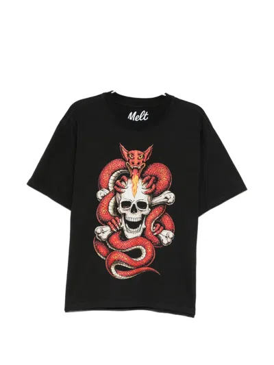 Melt Skull Print T-shirt In Black