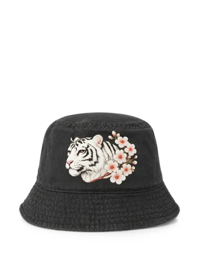 Melt Tiger-print Floral-print Bucket Hat In Black