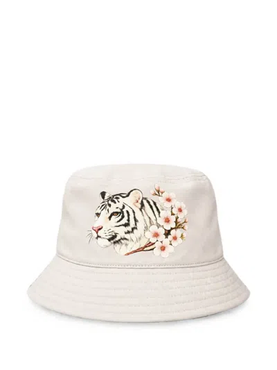 Melt Tiger-print Floral-print Bucket Hat In White