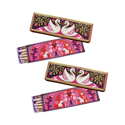 Meltdown Studio Pink / Yellow / Purple Vintage Illustrated Matchbox Gift Set In Multi