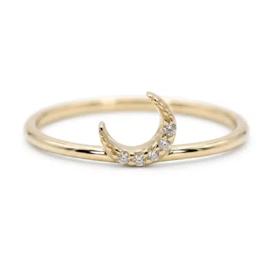 Melt'm Jewelry Women's 14k Gold Diamond Crescent Moon Ring,  Pavé Stackable Ring