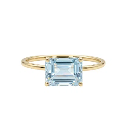 Melt'm Jewelry Women's Blue / Gold 14k Gold East West Aquamarine Ring, Emerald Cut Minimalist Gemstone Ring In Multi