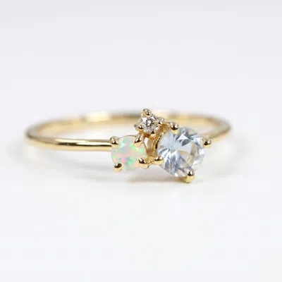 Melt'm Jewelry Women's Blue / Gold / White 14k Gold Aquamarine, Opal & Diamond Dainty Ring By  In Multi