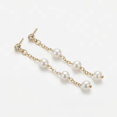 Melt'm Jewelry Women's Freshwater Pearl Drop Earrings In Gold Filled With Zircon Studs