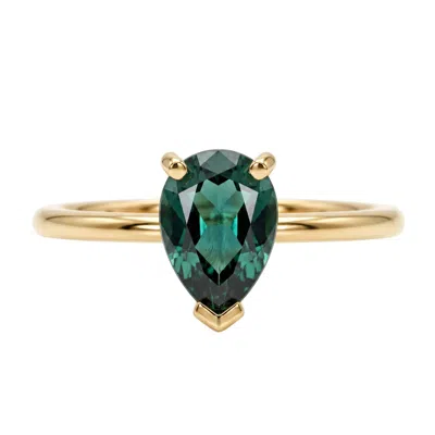 Melt'm Jewelry Women's Gold / Green 14k Gold Pear Cut Lab Grown Emerald Ring, Minimalist Engagement Ring In Multi