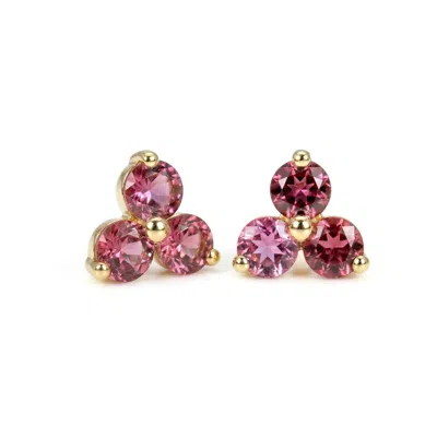 Melt'm Jewelry Women's Gold / Pink Pink Tourmaline Flower Stud Earrings In 14k Solid Gold In Gold/pink