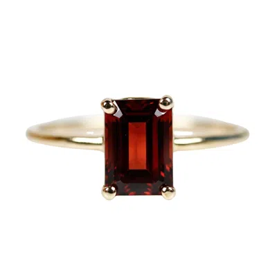 Melt'm Jewelry Women's Gold / Red 14k Gold Emerald Cut Garnet Ring, January Birthstone Ring In Multi