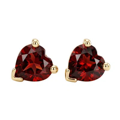 Melt'm Jewelry Women's Gold / Red 14k Gold Garnet Heart Stud Earrings, Gemstone Studs In Multi