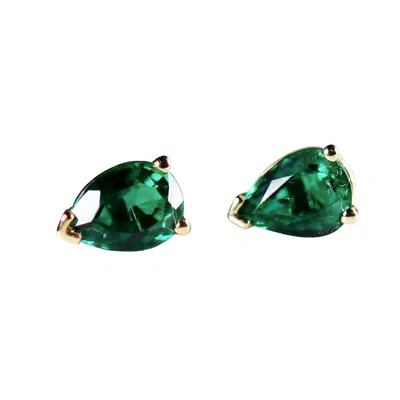Melt'm Jewelry Women's Green / Gold 14k Gold Pear Lab Grown Emerald Stud Earrings, Teardrop Gemstone Earrings In Multi