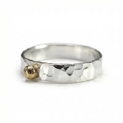 Melt'm Jewelry Women's Hammered Sterling Silver Ring With Gold Dot