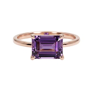 Melt'm Jewelry Women's Rose Gold / Purple 14k Gold East-west Emerald Cut Amethyst Ring, 8 X 6 Mm Gemstone Ring