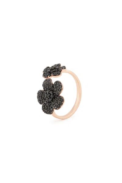 Melusina Bijoux Anello Doppio Fiore Nero