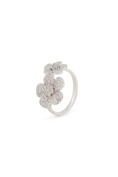 Melusina Bijoux Anello Doppio Fiore Rodio In Argento