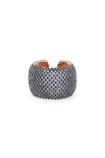 Melusina Bijoux Anello Fascione Pavé Di Zirconi Jeans In Multicolore