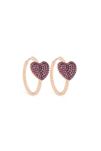 Melusina Bijoux Orecchini Cerchio Con Cuore Bordeaux