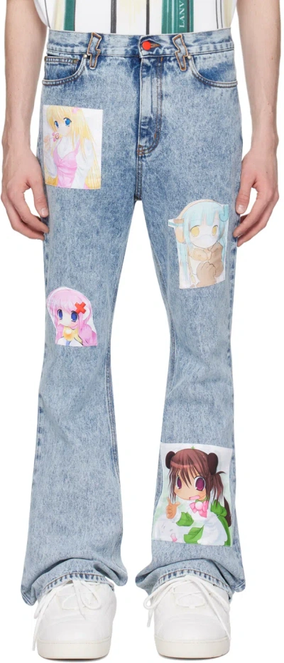 Members Of The Rage Blue Anime Patch Jeans In Blue/acid Wash