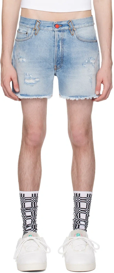 Members Of The Rage Blue Distressed Denim Shorts In Light Blue