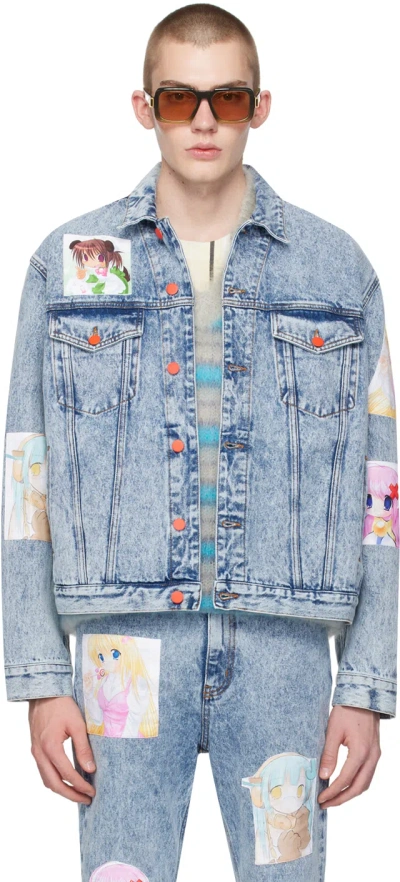 Members Of The Rage Blue Oversized Denim Jacket In Blue/acid Wash