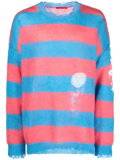 Members Of The Rage Distressed Striped Jumper In Blue