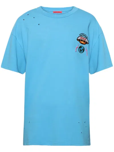 Members Of The Rage Logo-embroidered Distressed T-shirt In Blue