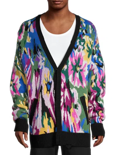 Members Of The Rage Men's Crazy Flower Wool-cashmere Oversized Cardigan In Dazzling Blue